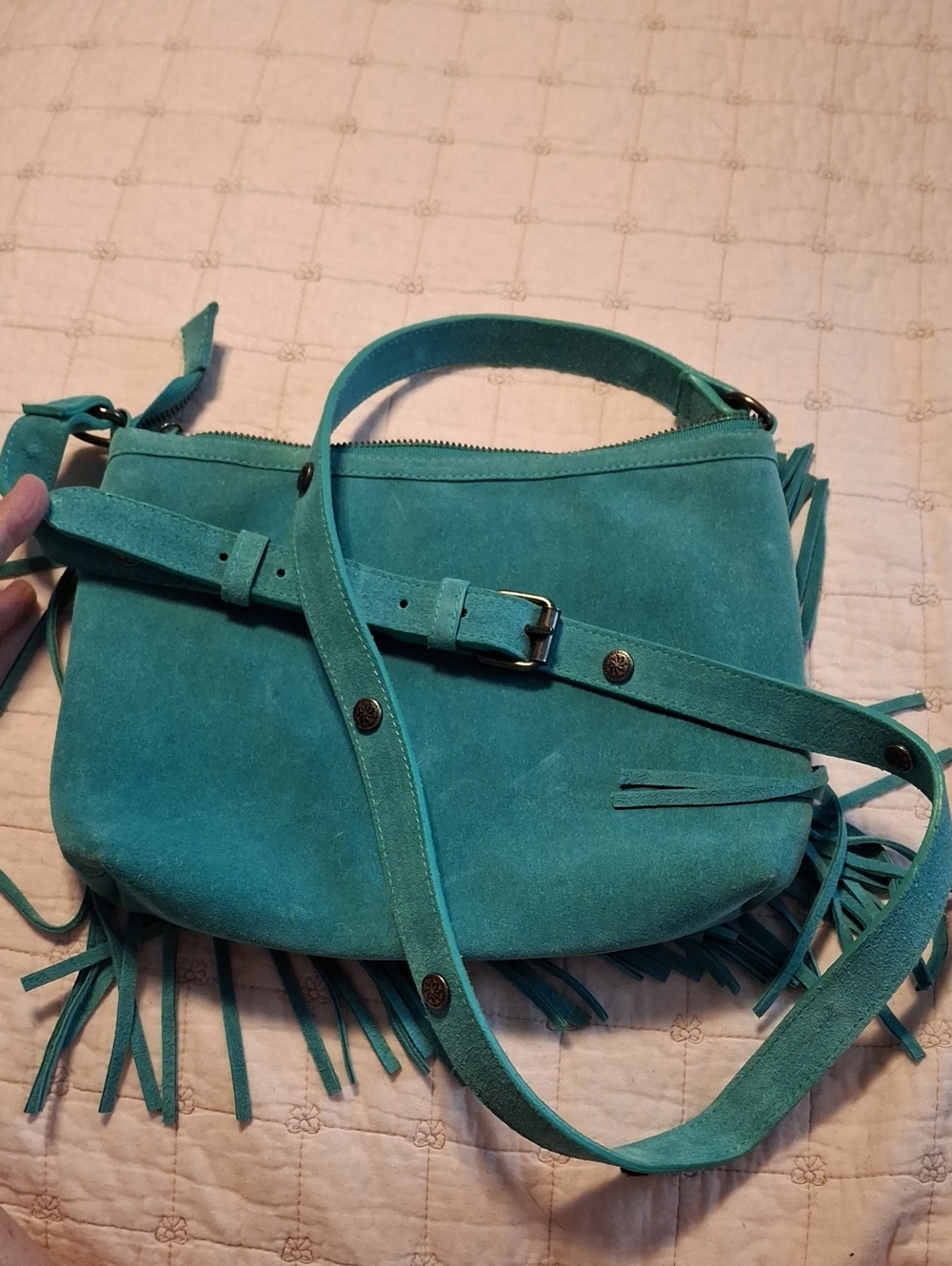 Miranda Lambert Idyllwind Teal Fringe Crossbody Bag with Adjustable Strap by - Picture 6 of 6